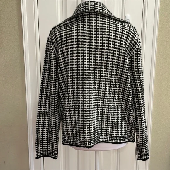 Rachel Zoe black and white patterned knitted coat jacket Size Large - Picture 3 of 4
